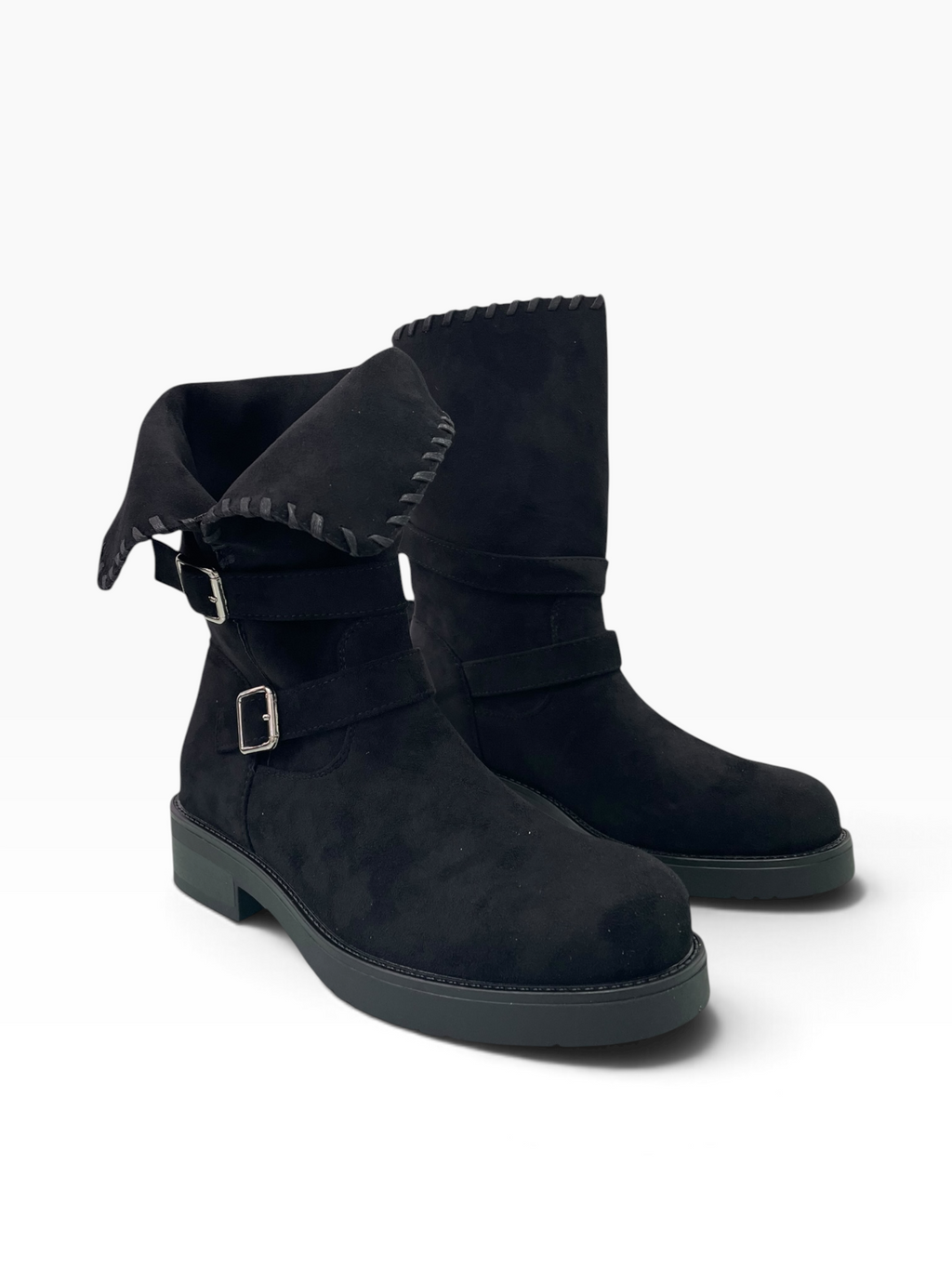 Σουέτ Μπότες Middle-Calf με Διπλή Αγκράφα