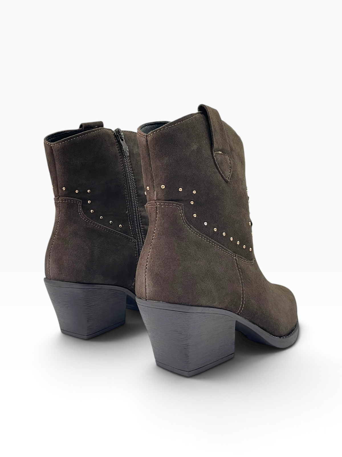 Western Suede Μποτάκια με Μεταλλικά Τρουκς