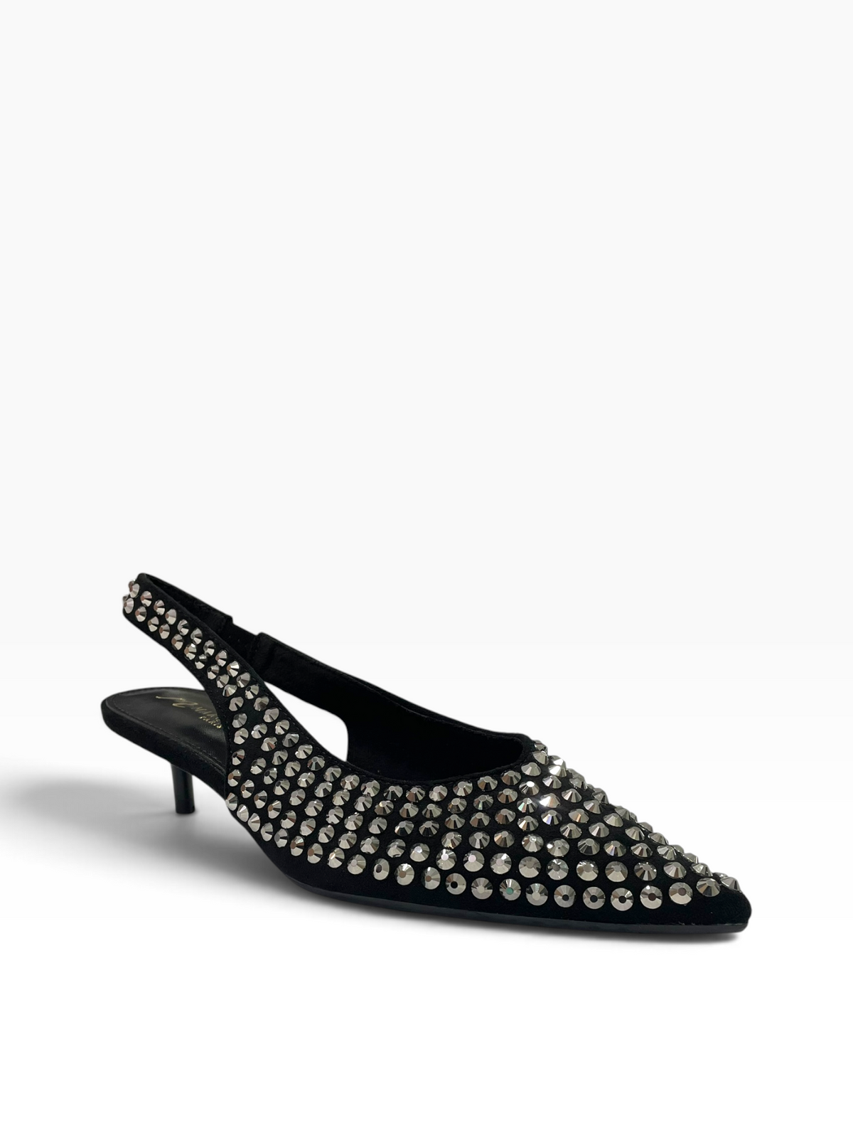 Μαύρες slingback γόβες με kitten heel και ασημένια τρουκς