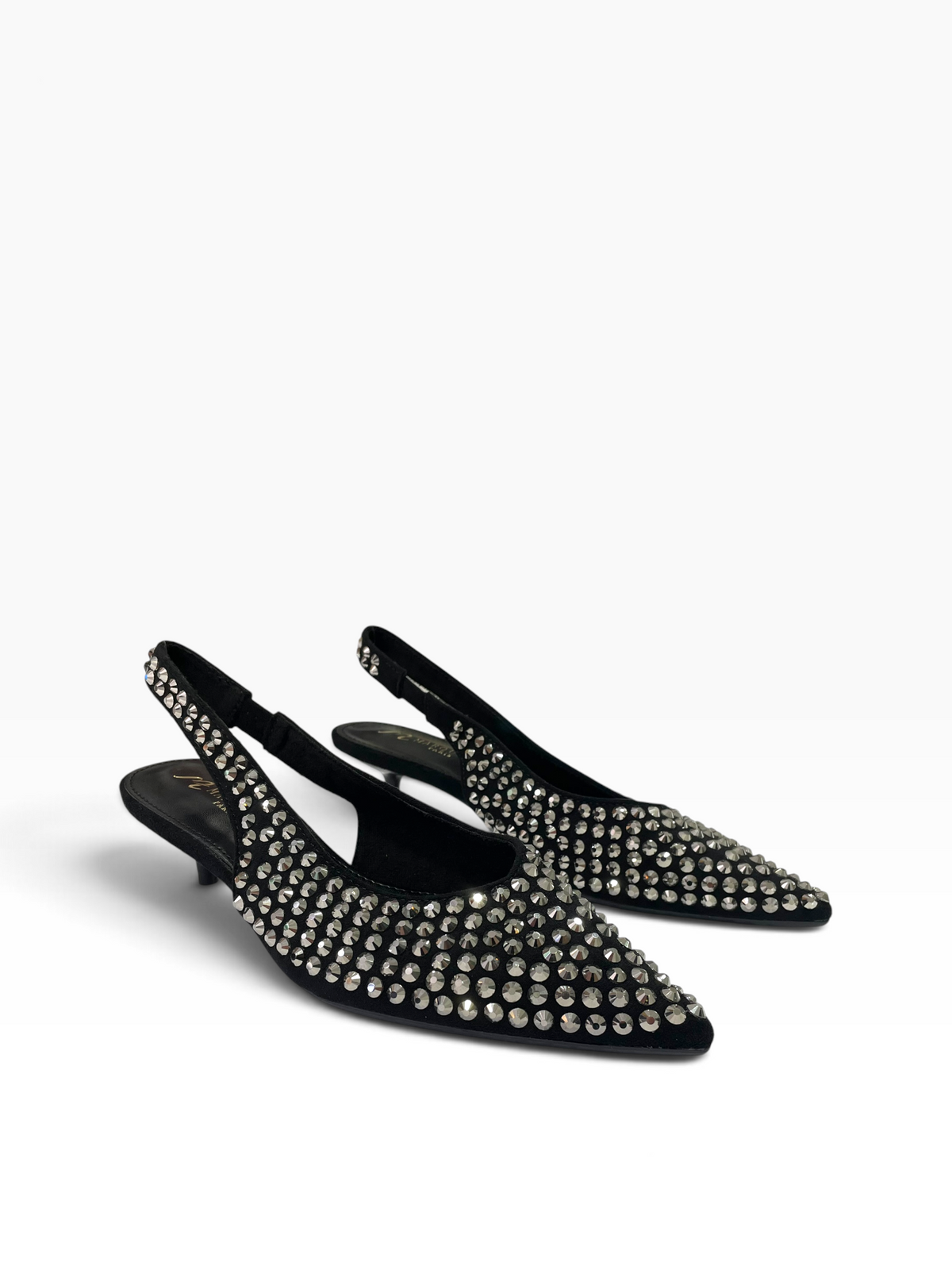 Μαύρες slingback γόβες με kitten heel και ασημένια τρουκς