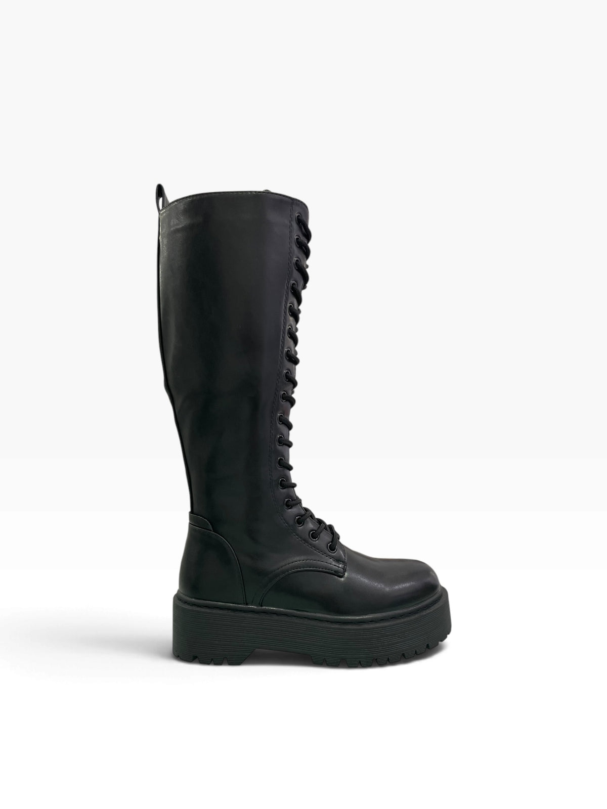 Ψηλές Γυναικείες Αρβύλες Chunky Platform με Κορδόνια & Φερμουάρ – Μαύρες