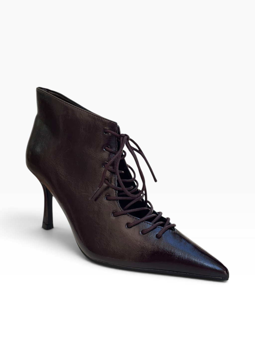 Lace-Up Μποτάκι Αστραγάλου με Μυτερή Μύτη & Λεπτό Τακούνι