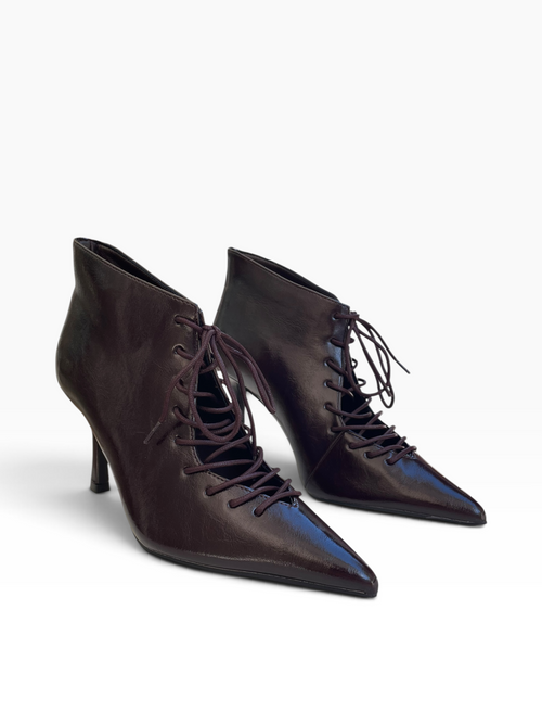Lace-Up Μποτάκι Αστραγάλου με Μυτερή Μύτη & Λεπτό Τακούνι