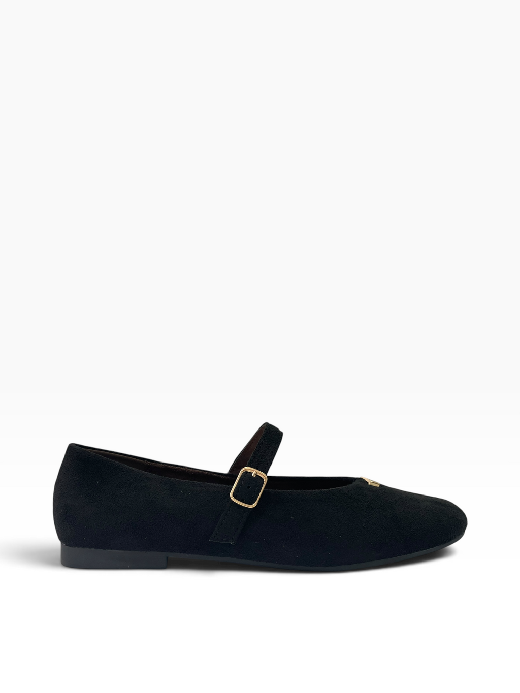 Suede Μπαλαρίνες Mary Jane με Χρυσή Αγκράφα
