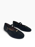Suede Μπαλαρίνες Mary Jane με Χρυσή Αγκράφα