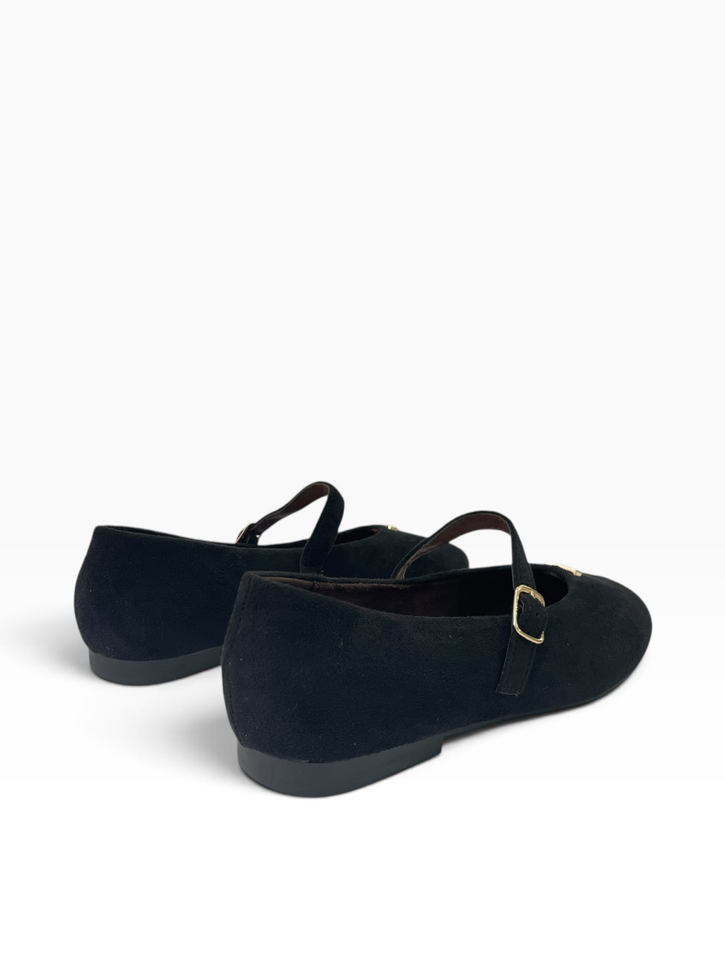 Suede Μπαλαρίνες Mary Jane με Χρυσή Αγκράφα