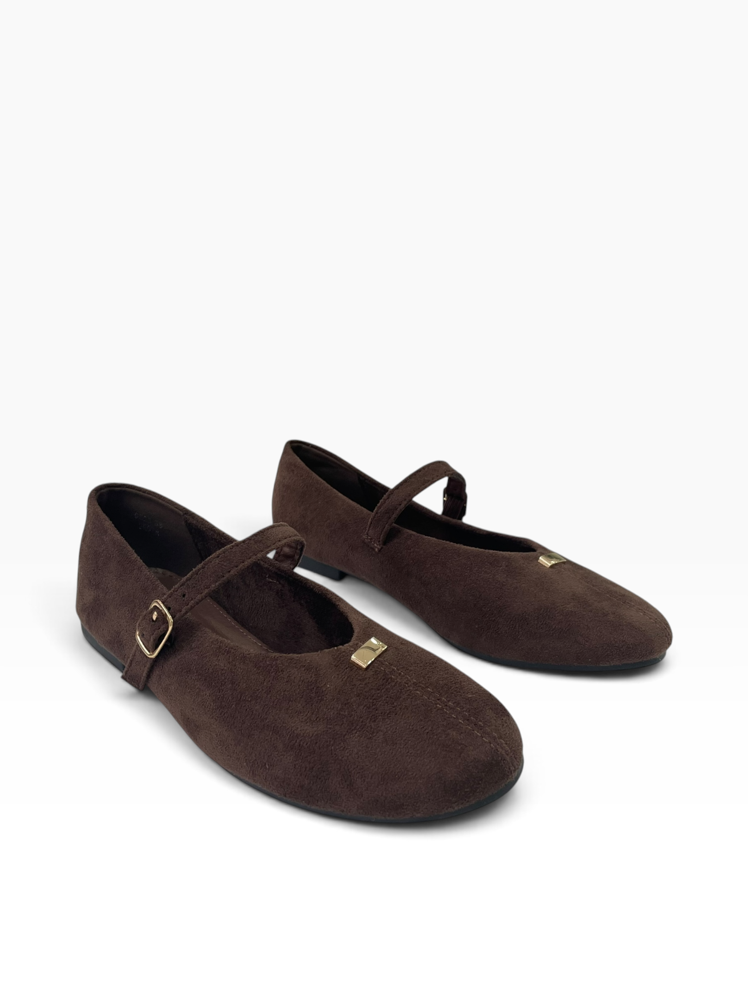 Suede Μπαλαρίνες Mary Jane με Χρυσή Αγκράφα