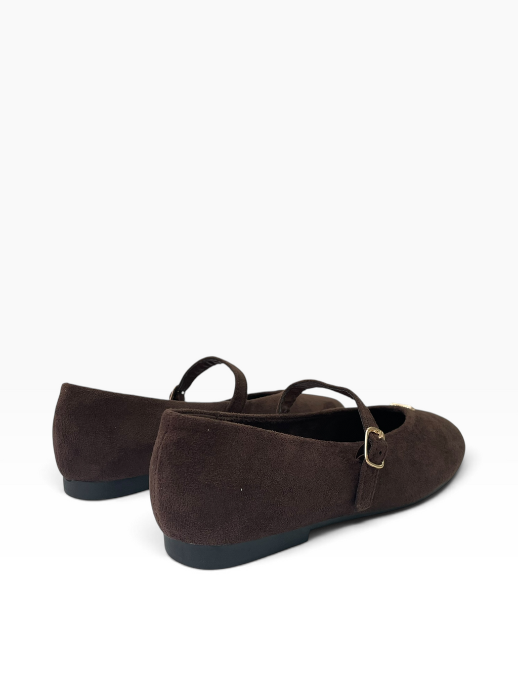 Suede Μπαλαρίνες Mary Jane με Χρυσή Αγκράφα