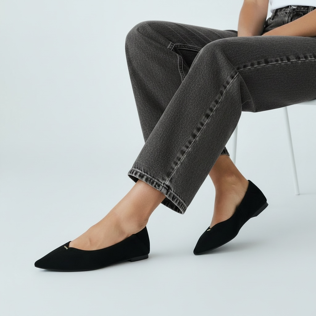 Μπαλαρίνες Suede Pointed Toe με Μεταλλική Λεπτομέρεια