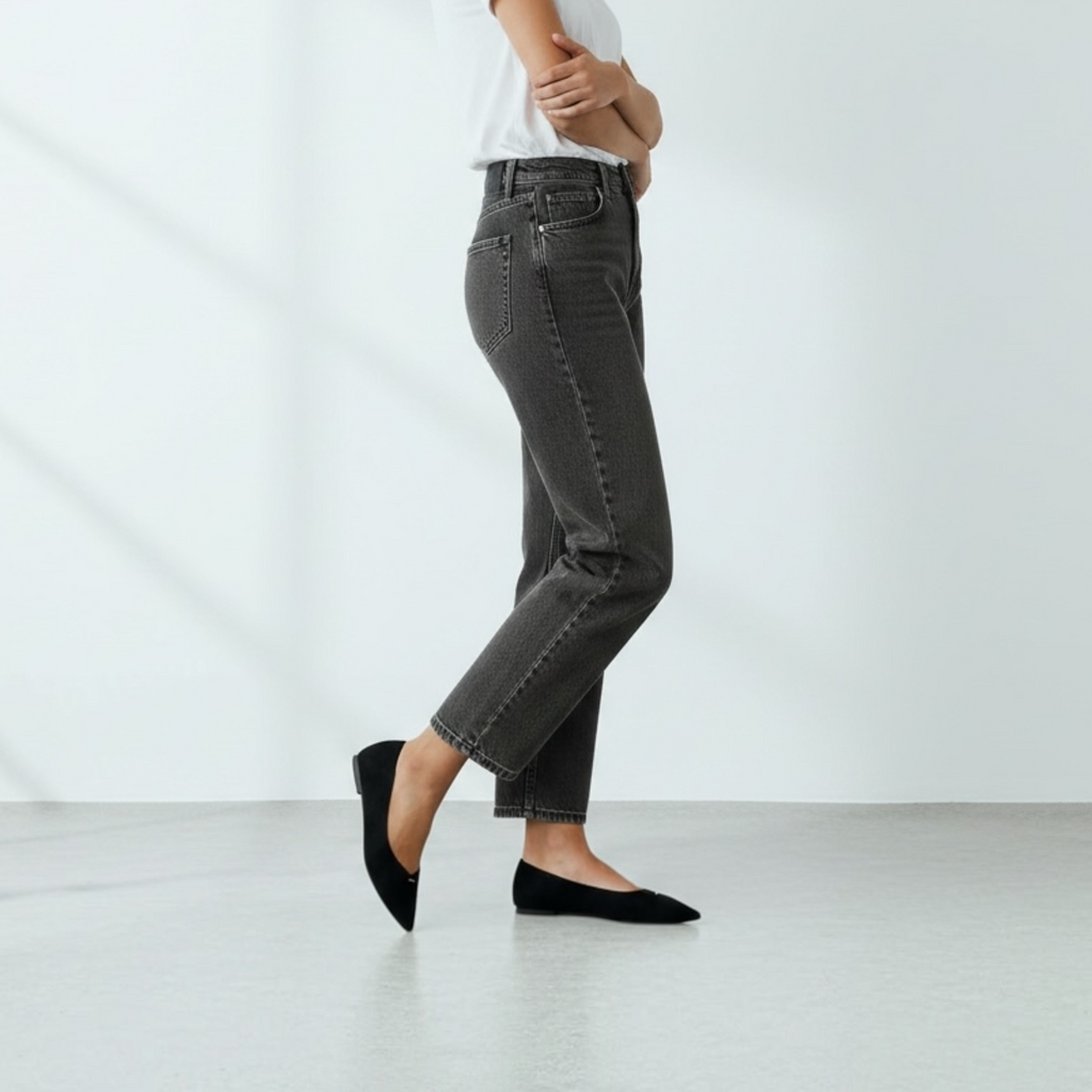 Μπαλαρίνες Suede Pointed Toe με Μεταλλική Λεπτομέρεια