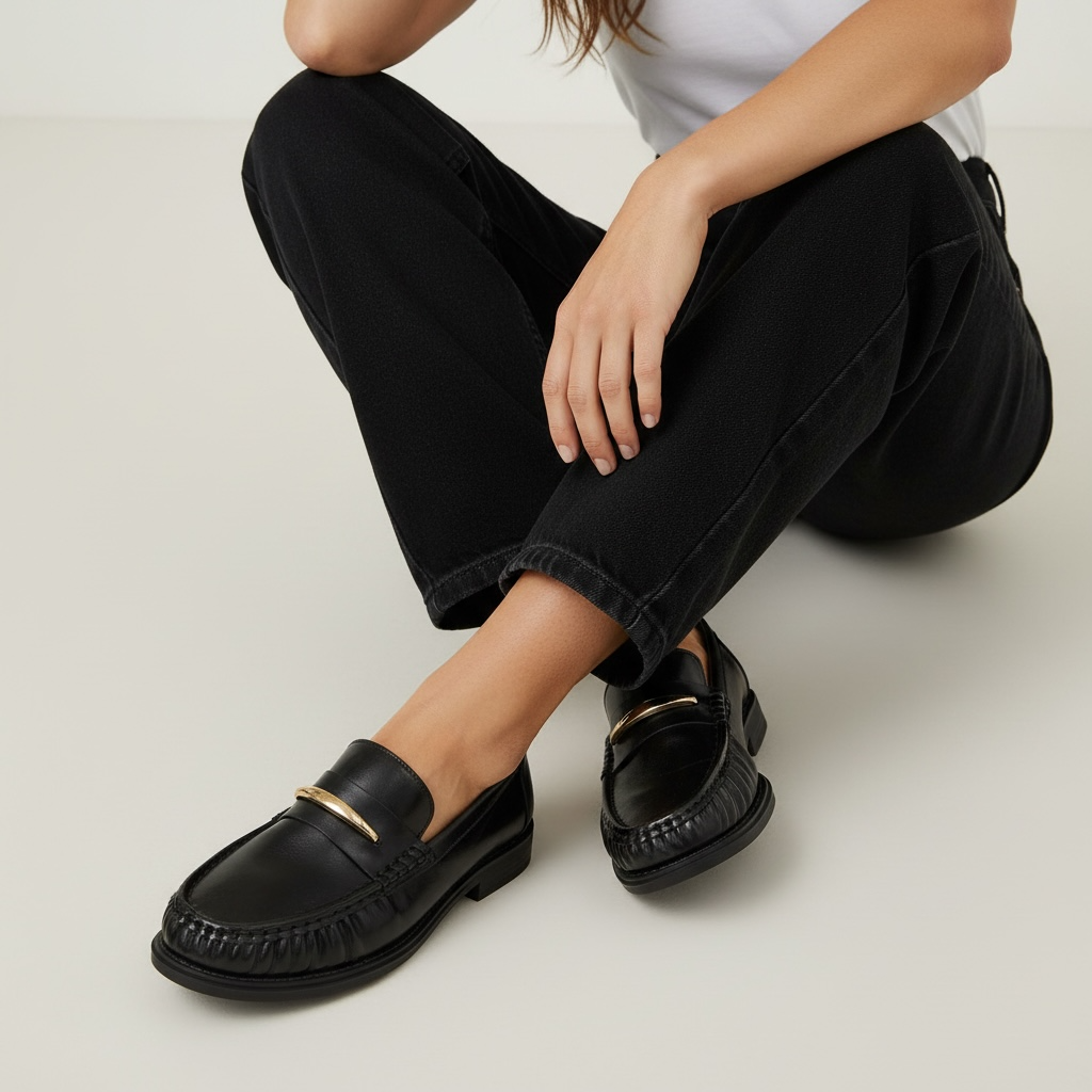 Γυναικεία Loafers με Σούρες & Χρυσή Μεταλλική Λεπτομέρεια