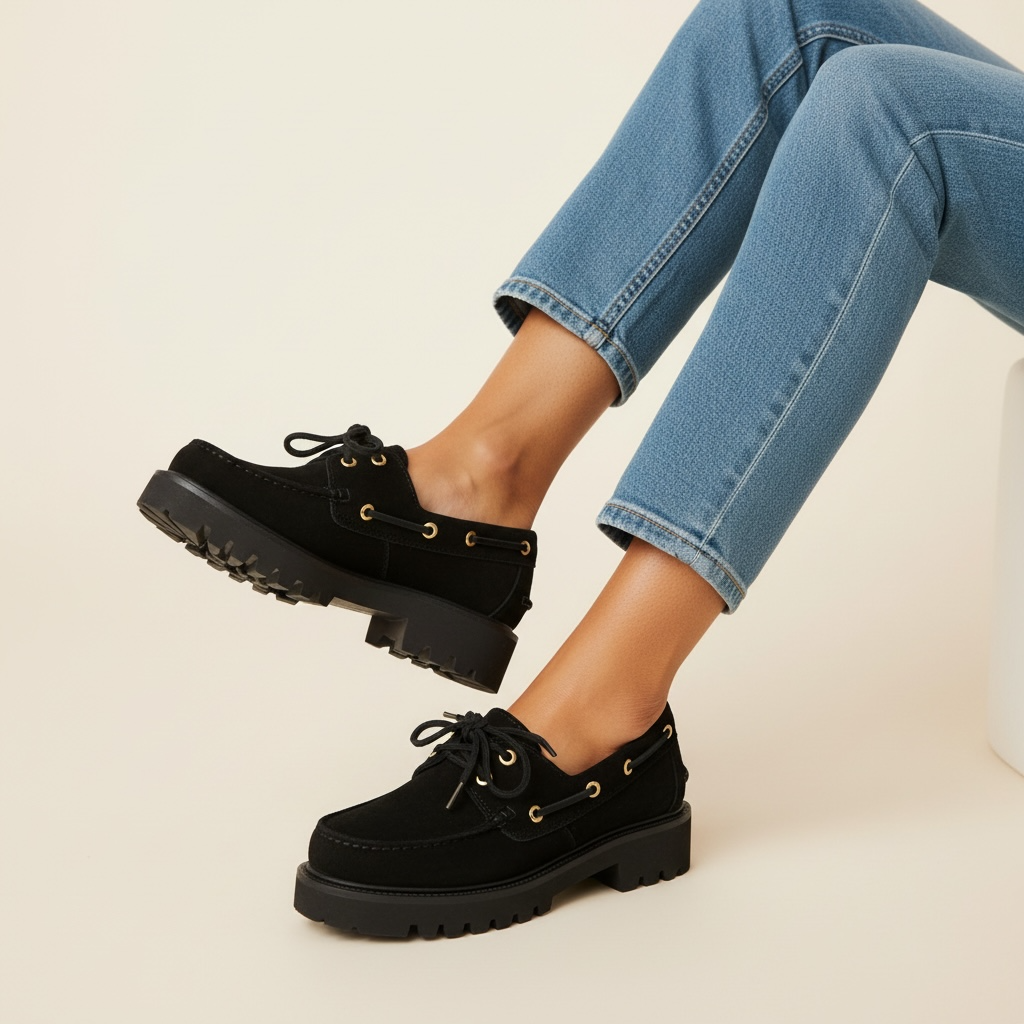 Γυναικεία Suede Boat Loafers με Τρακτερωτή Σόλα