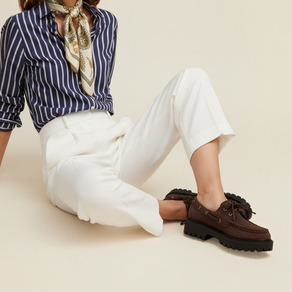 Γυναικεία Suede Boat Loafers με Τρακτερωτή Σόλα