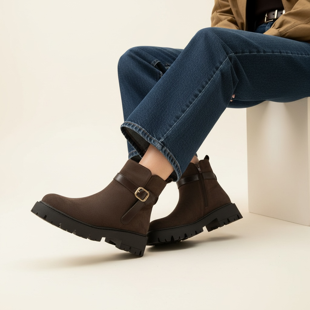 Ankle Boots με Αγκράφα & Τρακτερωτή Σόλα