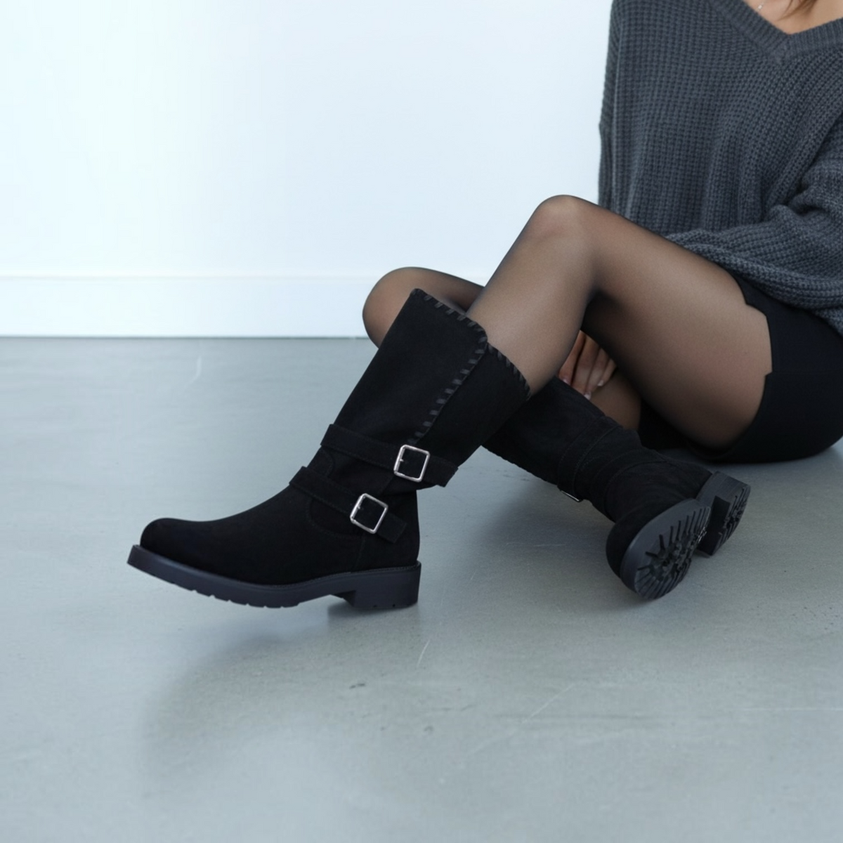 Σουέτ Μπότες Middle-Calf με Διπλή Αγκράφα