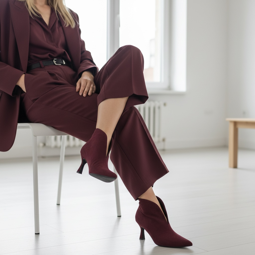 Suede Μπορντό Ankle Boots με V-Cut